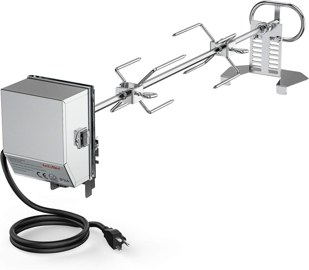 Stainless Steel Rotisserie Kit with 6 Watt 110V Electric Motor for Gas Grills, 28 × 0.35 Inch Hexagon Spit Rod Pack of 2 R8485