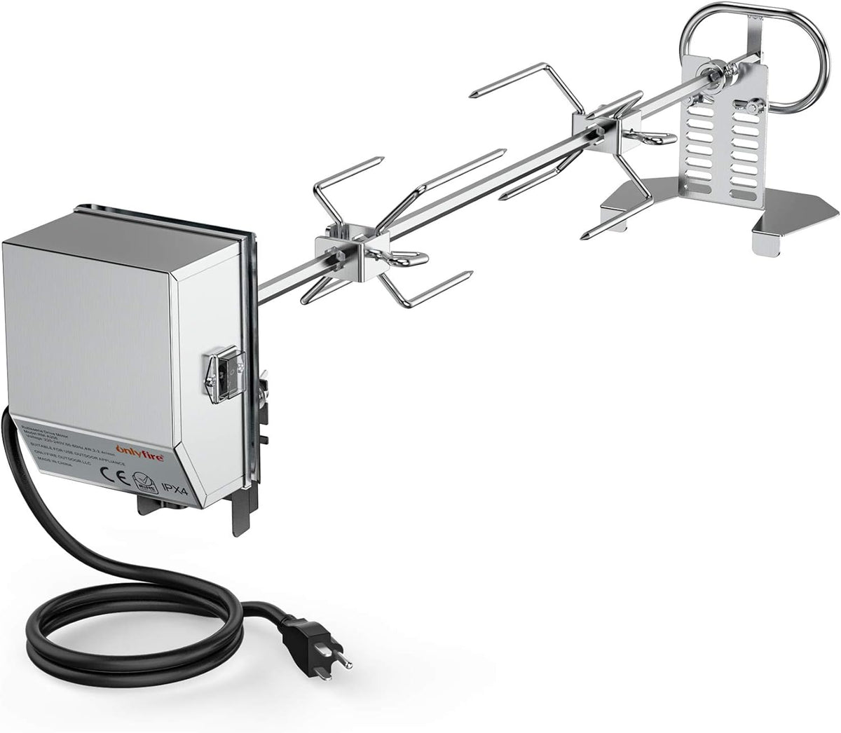 Stainless Steel Rotisserie Kit with 6 Watt 110V Electric Motor for Gas Grills, 28 × 0.35 Inch Hexagon Spit Rod Pack of 2 R8485
