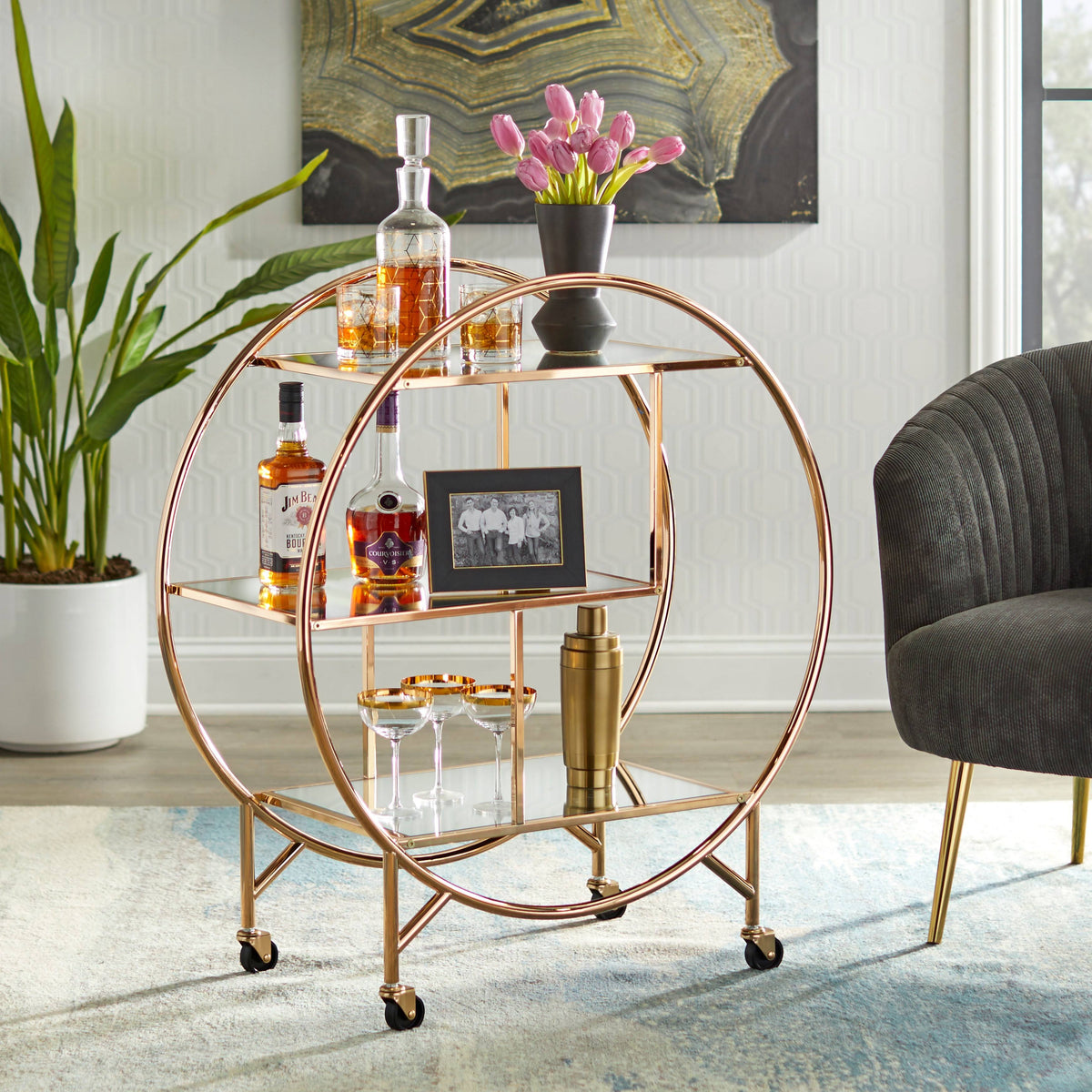 Rose Gold Bar Cart J494