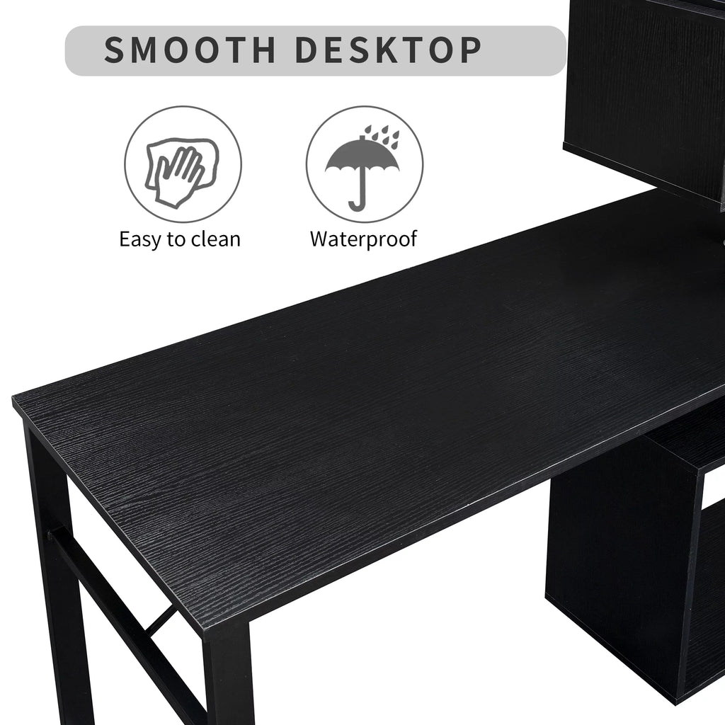 L-Shaped Corner Computer Desk with 5-Tier Bookshelf M3369