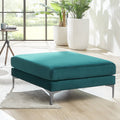 Teal Velvet Ottoman with Silver Leg A696