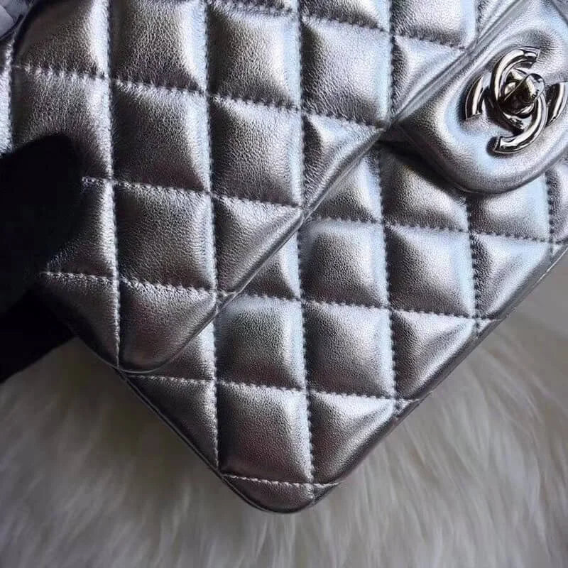 Silver Medium Size Lambskin Leather Flap Bag H921063