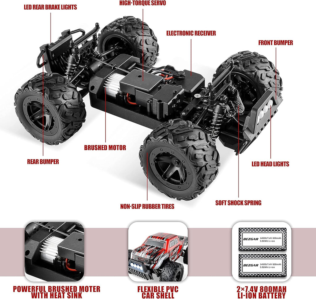 1:14 Scale Remote Control Car, 4WD Electric Toy Off Road RC Monster Truck with Two Rechargeable Batteries E488