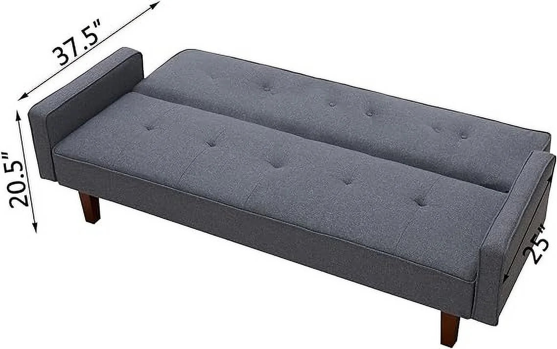 Dark Grey 3-Seat Linen Sofa Bed with 4 Solid Wood Legs V16769