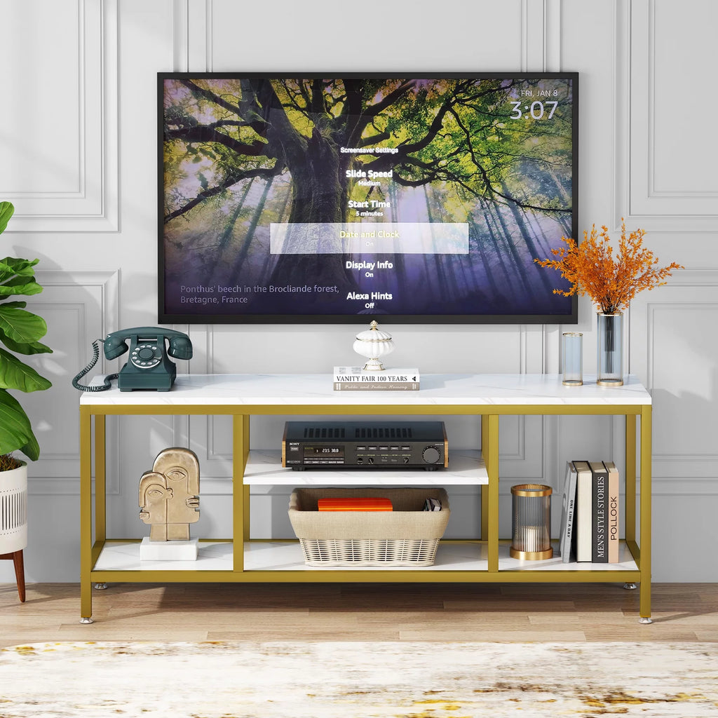 59" 3 Tier TV Stand with Open Storage Shelves B63070