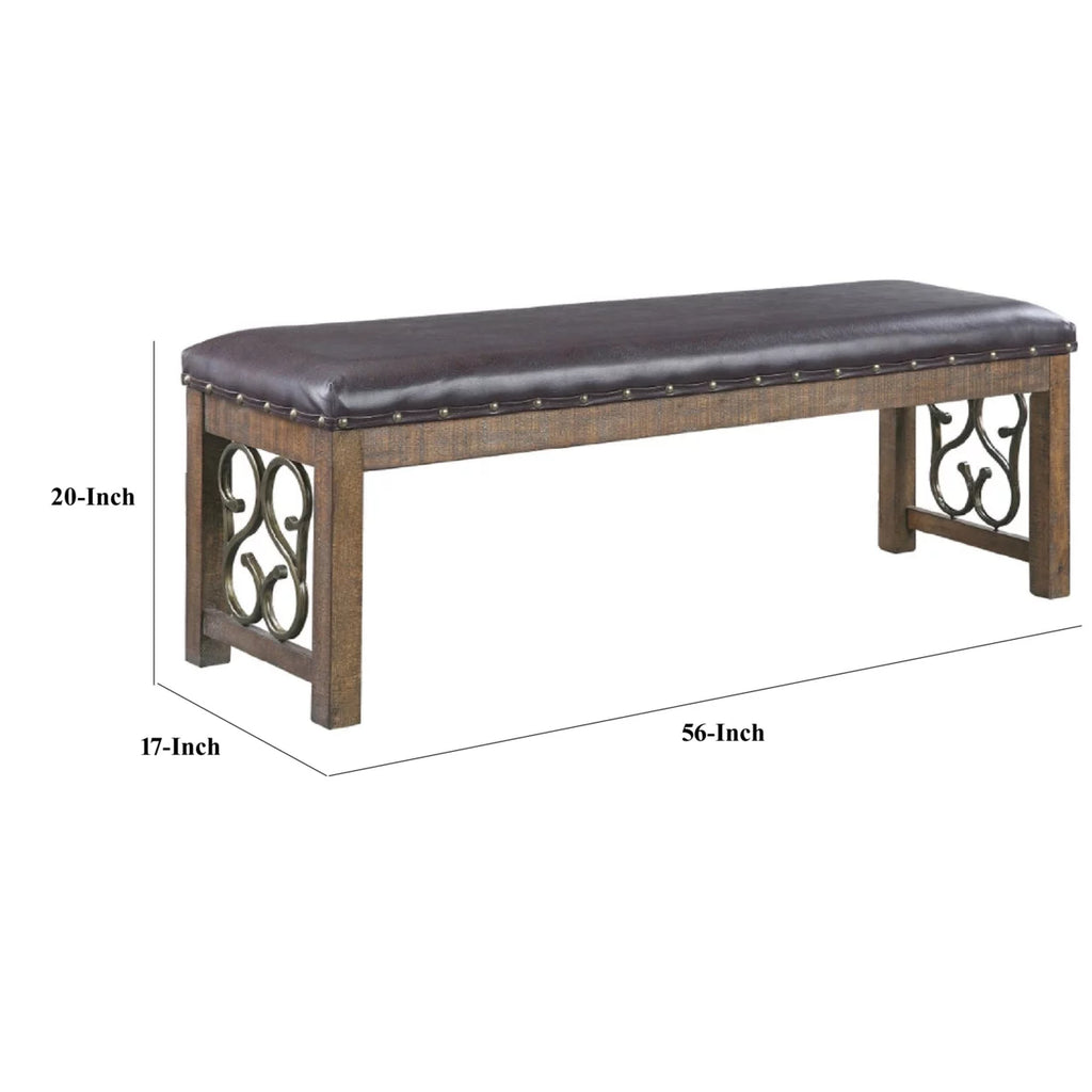 56 Inch Solid Wood Padded Bench E928