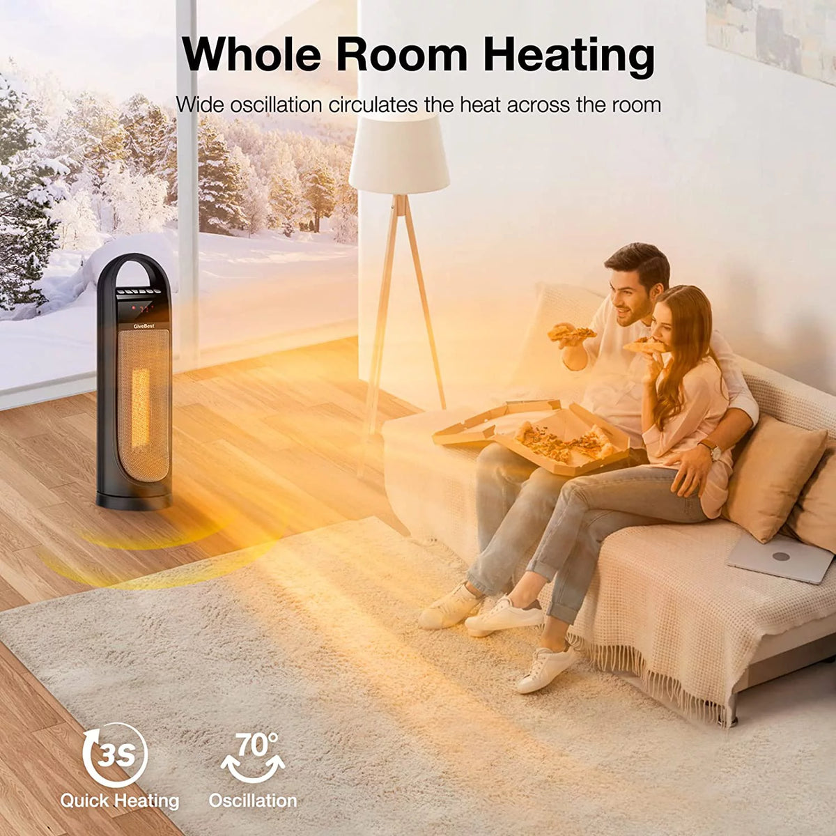 22" Electric Oscillating Tower Space Heater with Thermostat, Remote, Timer, 1500W S393