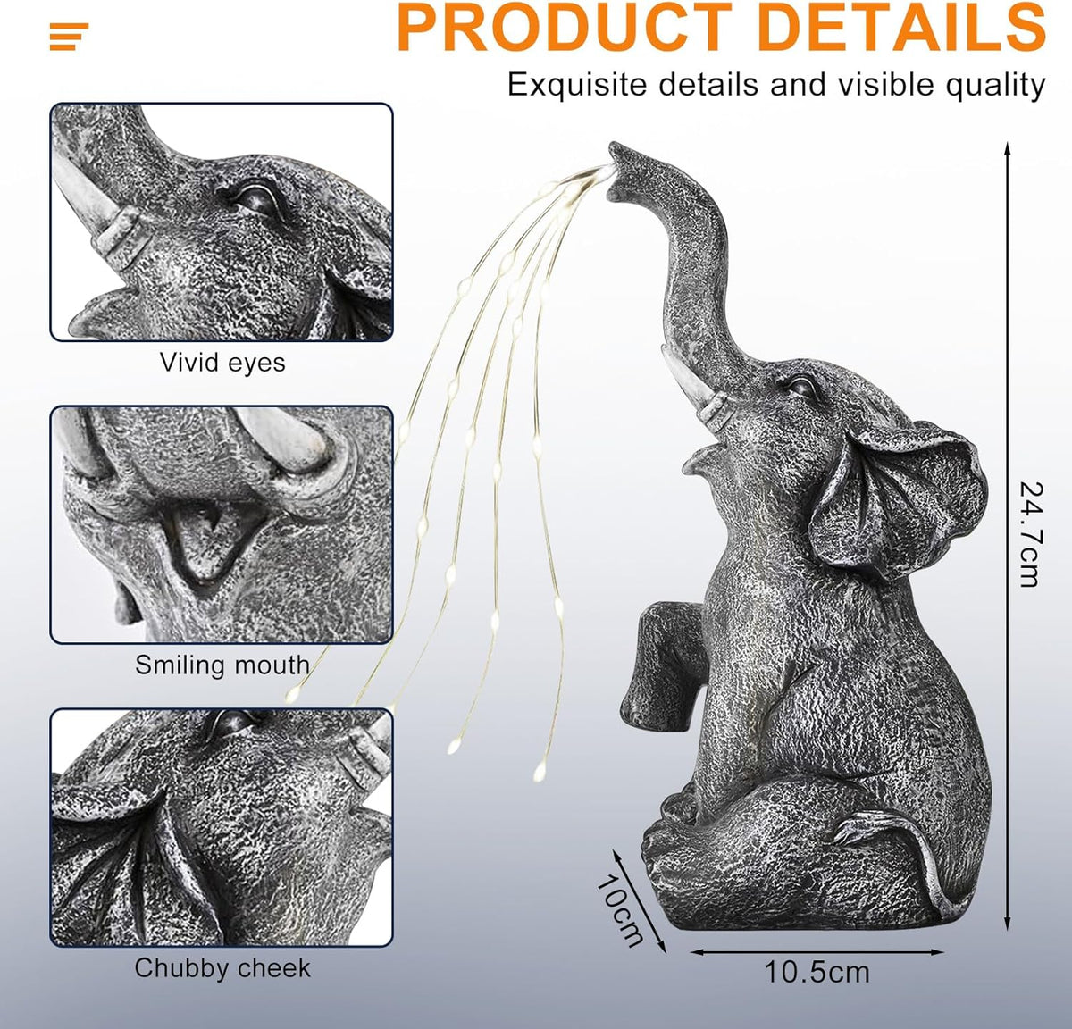 Elephant Statue Solar Garden LED Light Strings O22667