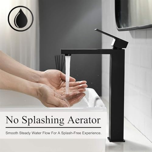 Single Handle Matte Black Tall Bathroom Vessel Sink Faucet F6027