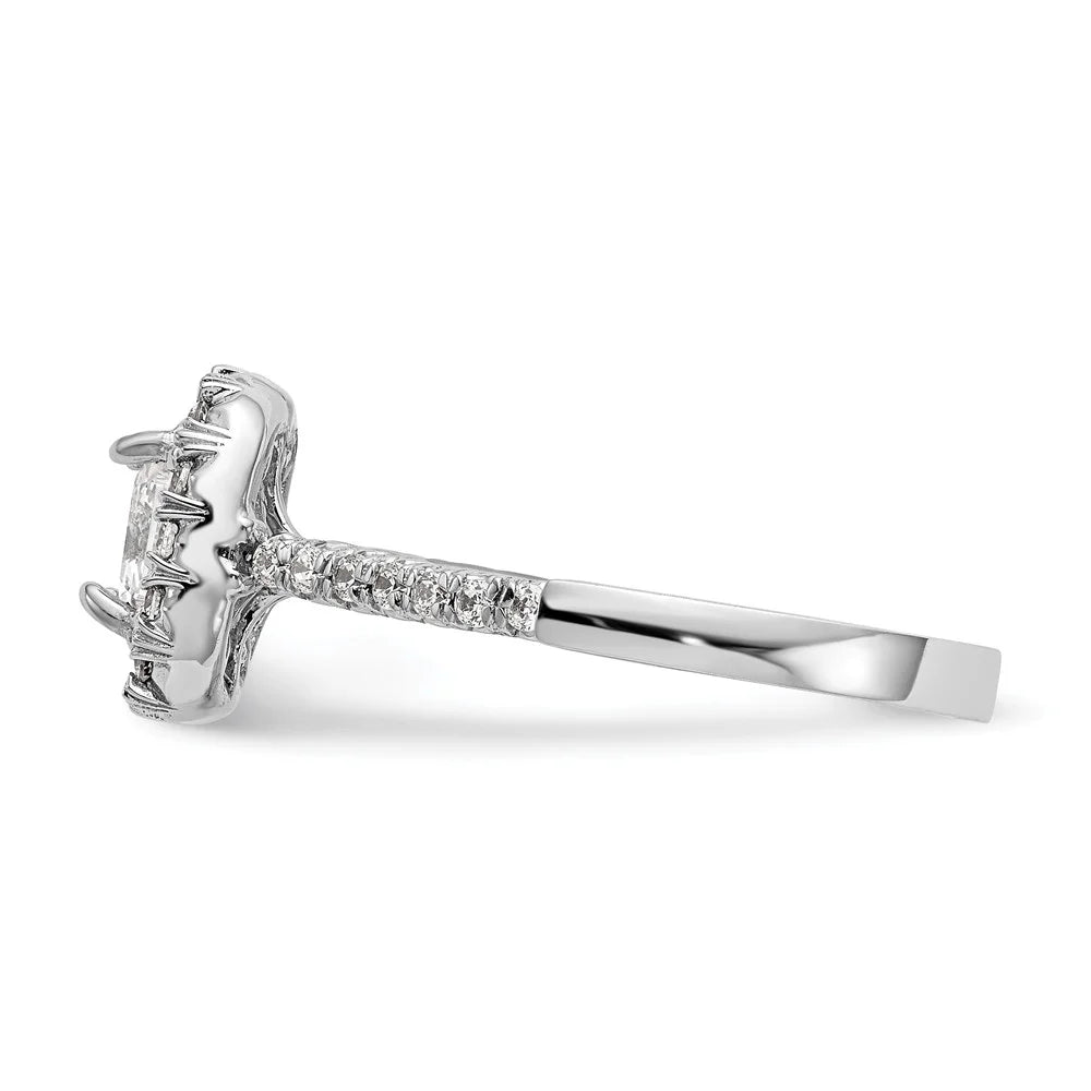 14K White Gold Ring Band Engagement Semi Mount Asscher (4 Prong) Octagon Emerald Diamond, Lab Grown Round, Size 9 F7888