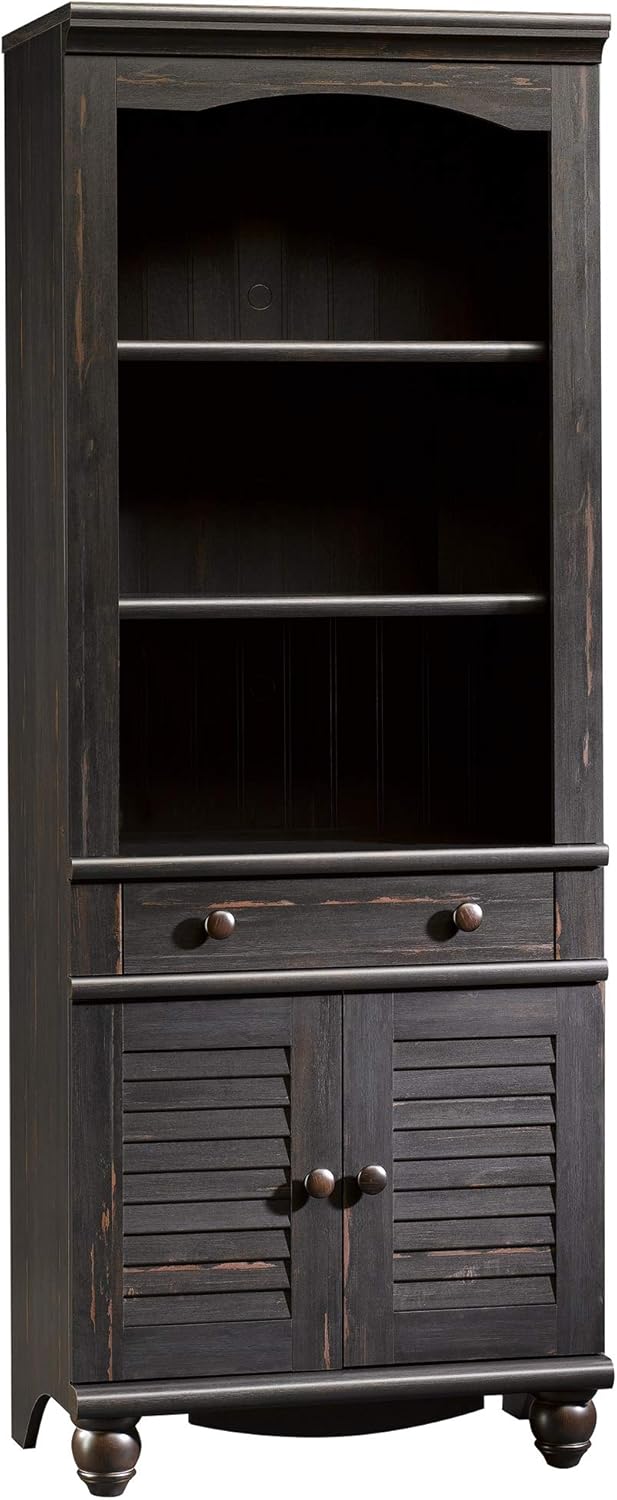 Antiqued White Bookcase With Doors K74555