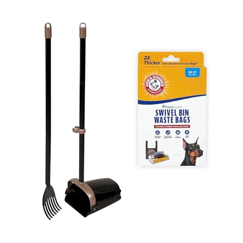 Swivel Bin & Rake Dog Poop Scooper with 20 Count Poop Bags D528