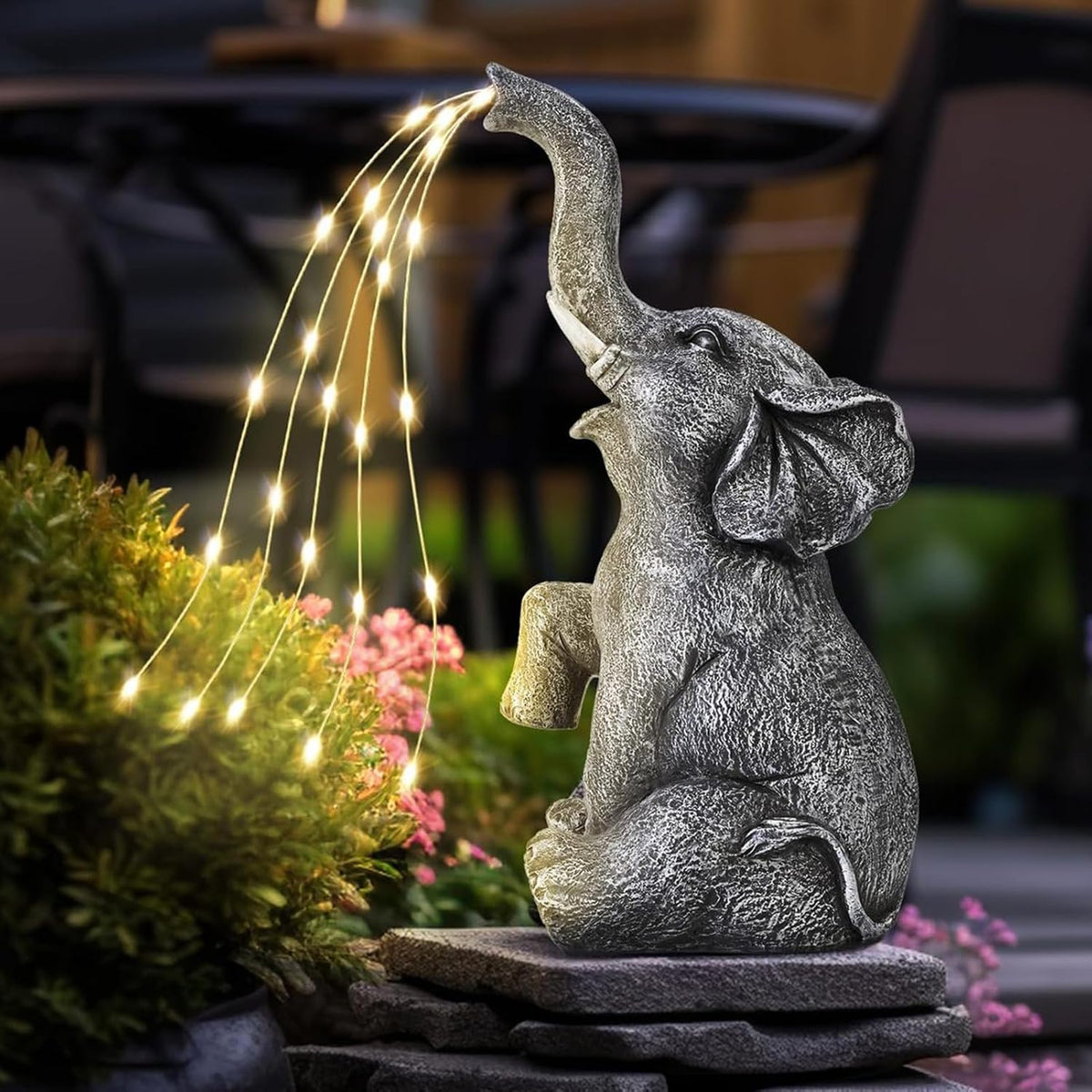Elephant Statue Solar Garden LED Light Strings O22667