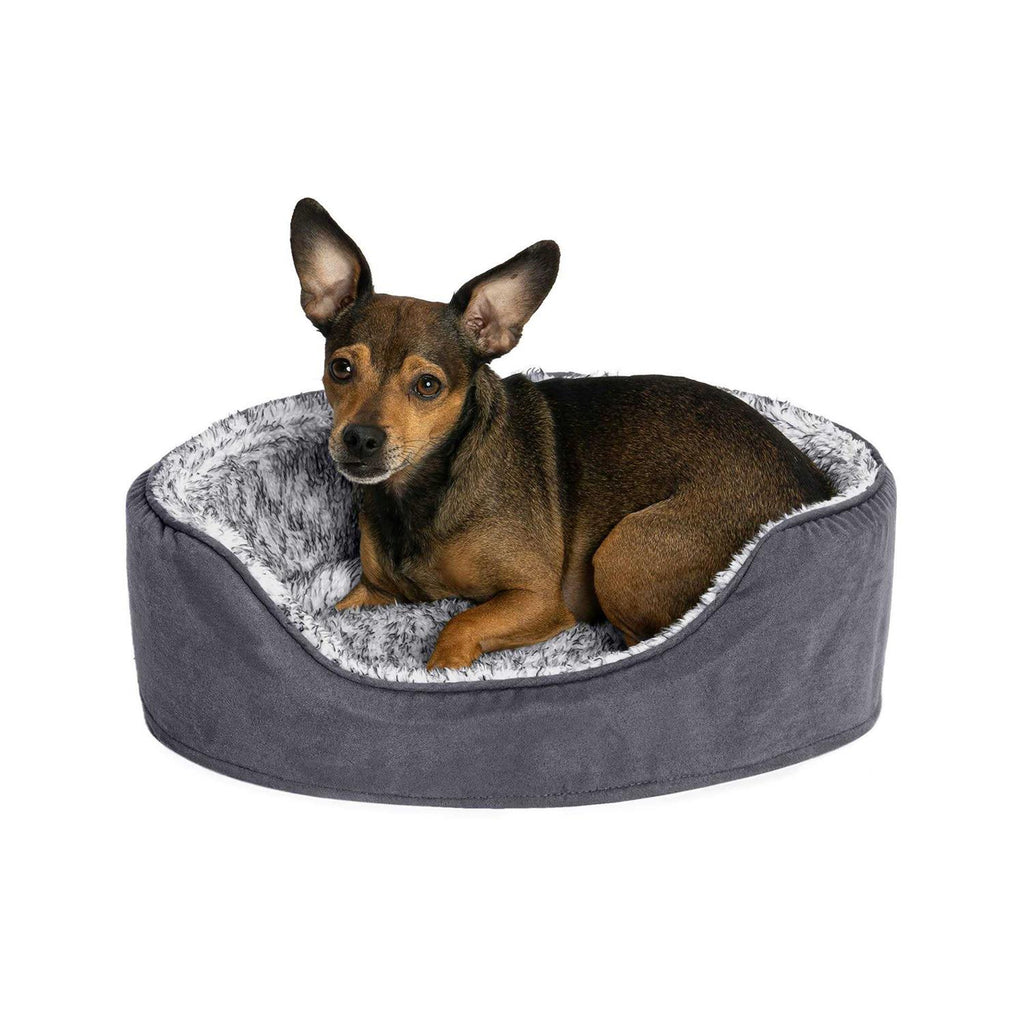 Two-Tone Fur & Suede Oval Dog Bed B45862