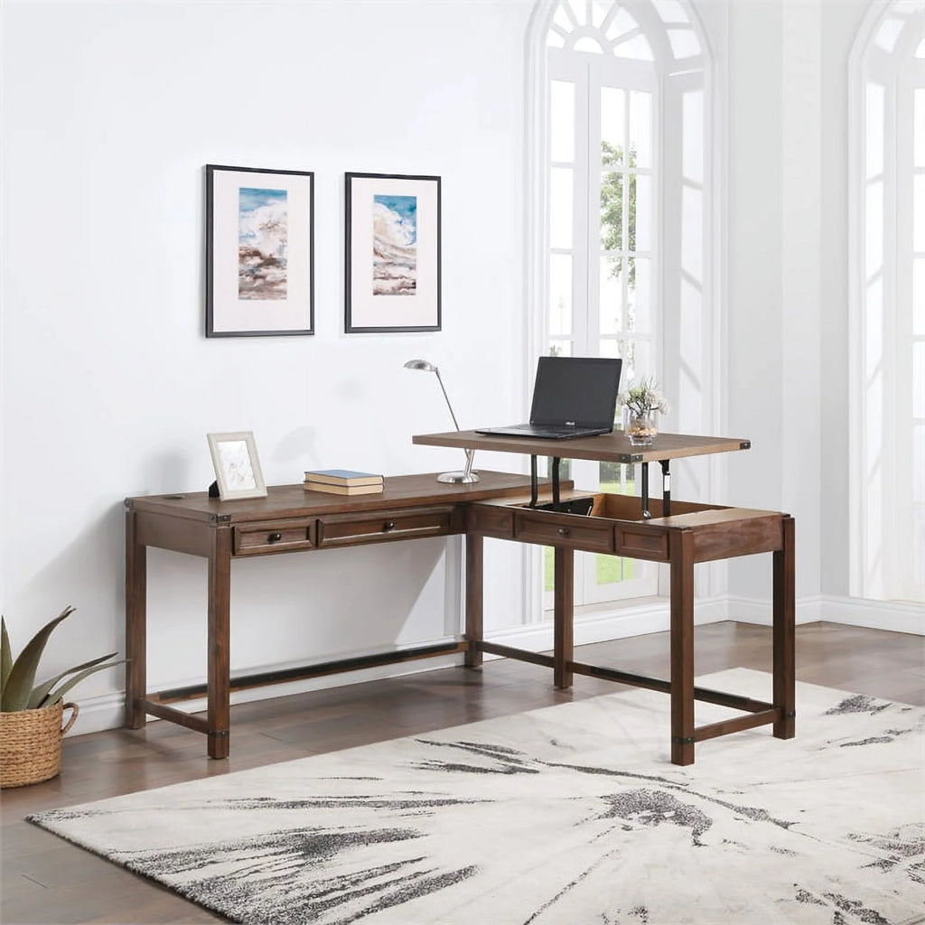 Brushed Walnut Engineered Wood Sit-to-Stand L-Desk K152741