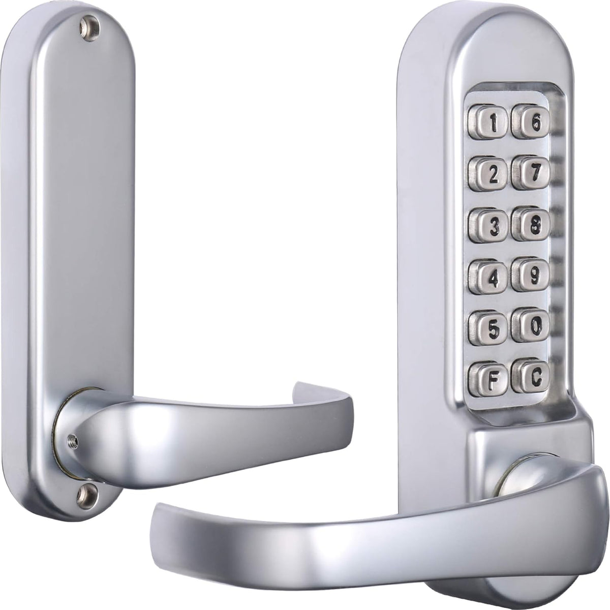 Mechanical Push Button Keypad Lock, 2 3/8 Backset Latch, Keyless Entry & Override E9130