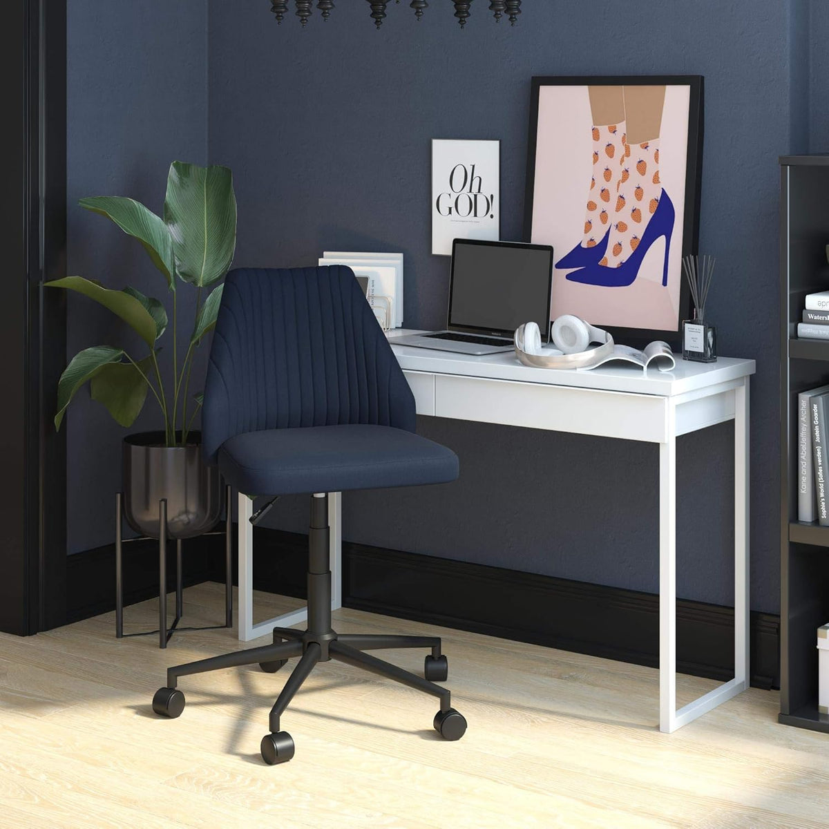 Mustard Linen Office Chair with Casters Y7532