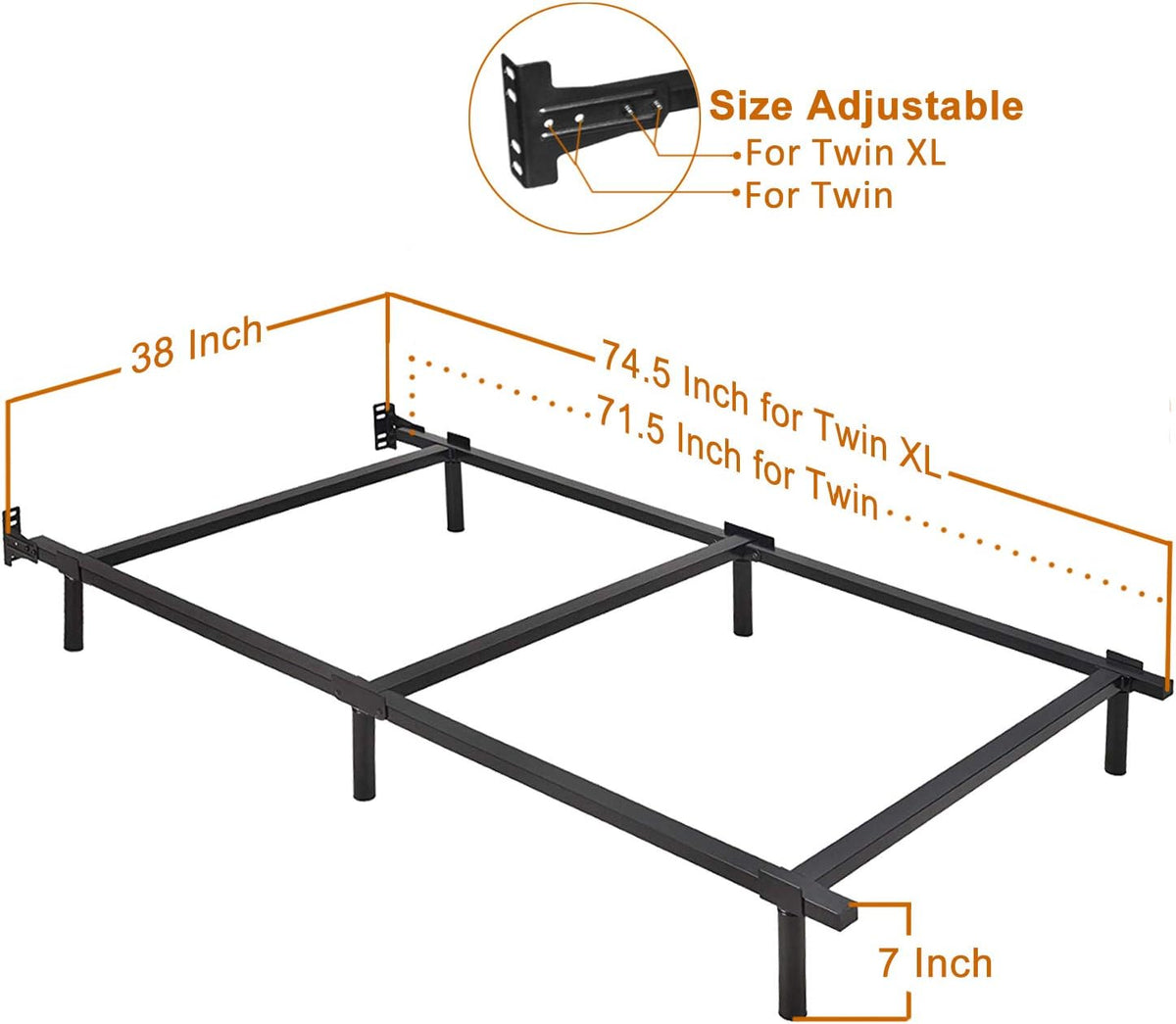 Adjustable Metal Bed Frame with 9-Leg Support X6206