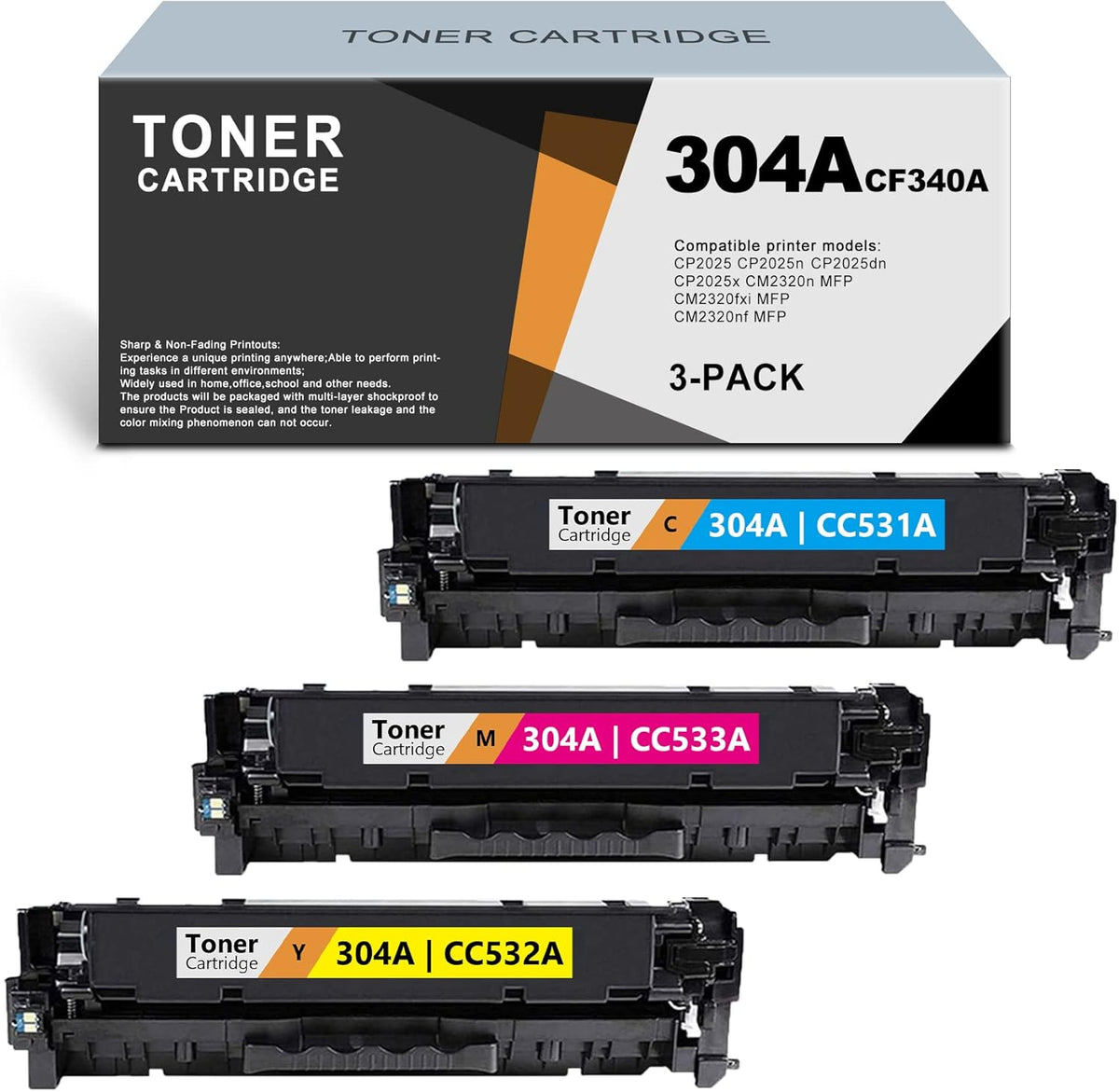 3 Pack Toner Cartridge for HP CP2025 CM2320 Printer O5882