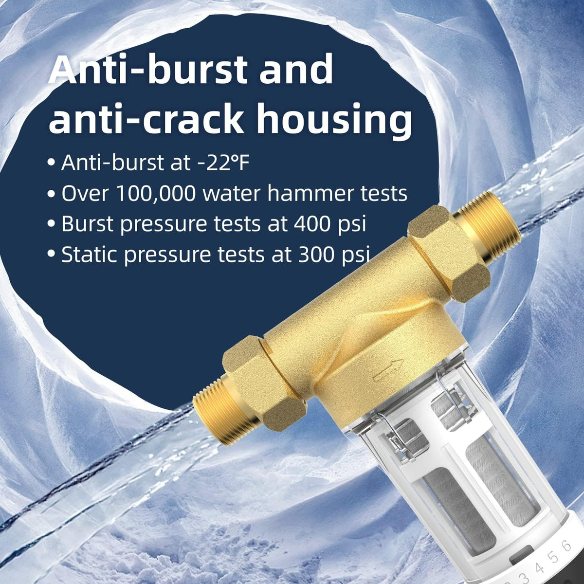 40-Micron Reusable Whole House Sediment Water Filter, Lead-Free Brass, Pack of 2 Q85209