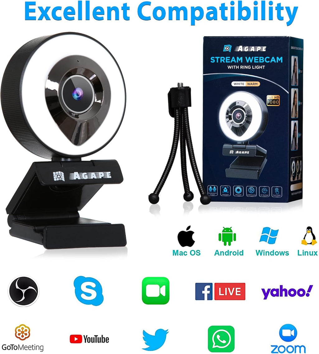 1080P HD Webcam with Microphone and Tripod L91836