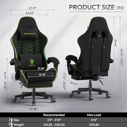 Black Green Fabric Gaming Chair with Footrest F788