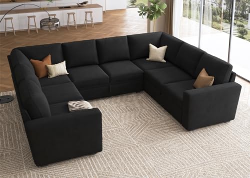 Beige Modular Sectional Sleeper Sofa Bed with Storage Ottoman T3923