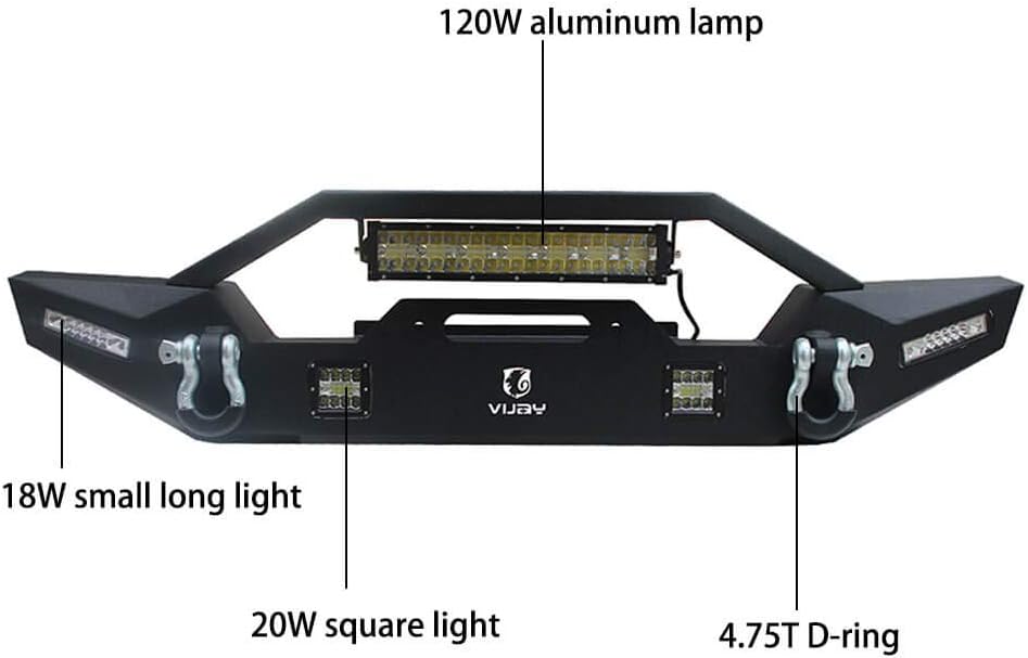 Front and Rear Bumper with Textured Black LED Lights Winch Plate Tire Carrier I89923