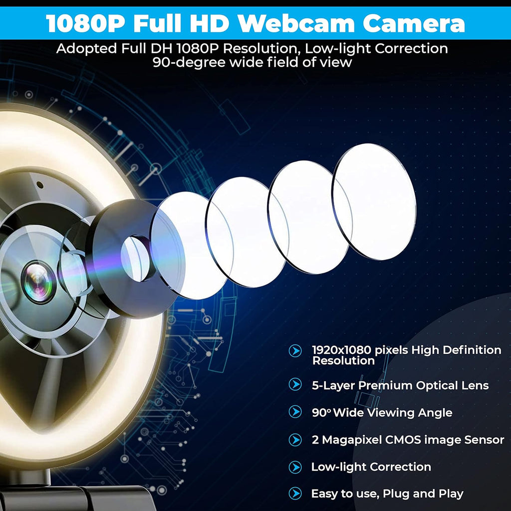 1080P HD Webcam with Microphone and Tripod L91836