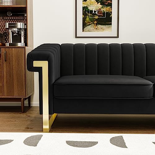 83" Velvet 3 Seater Tufted Sofa with Solid Wood Frame Metal Legs Q563