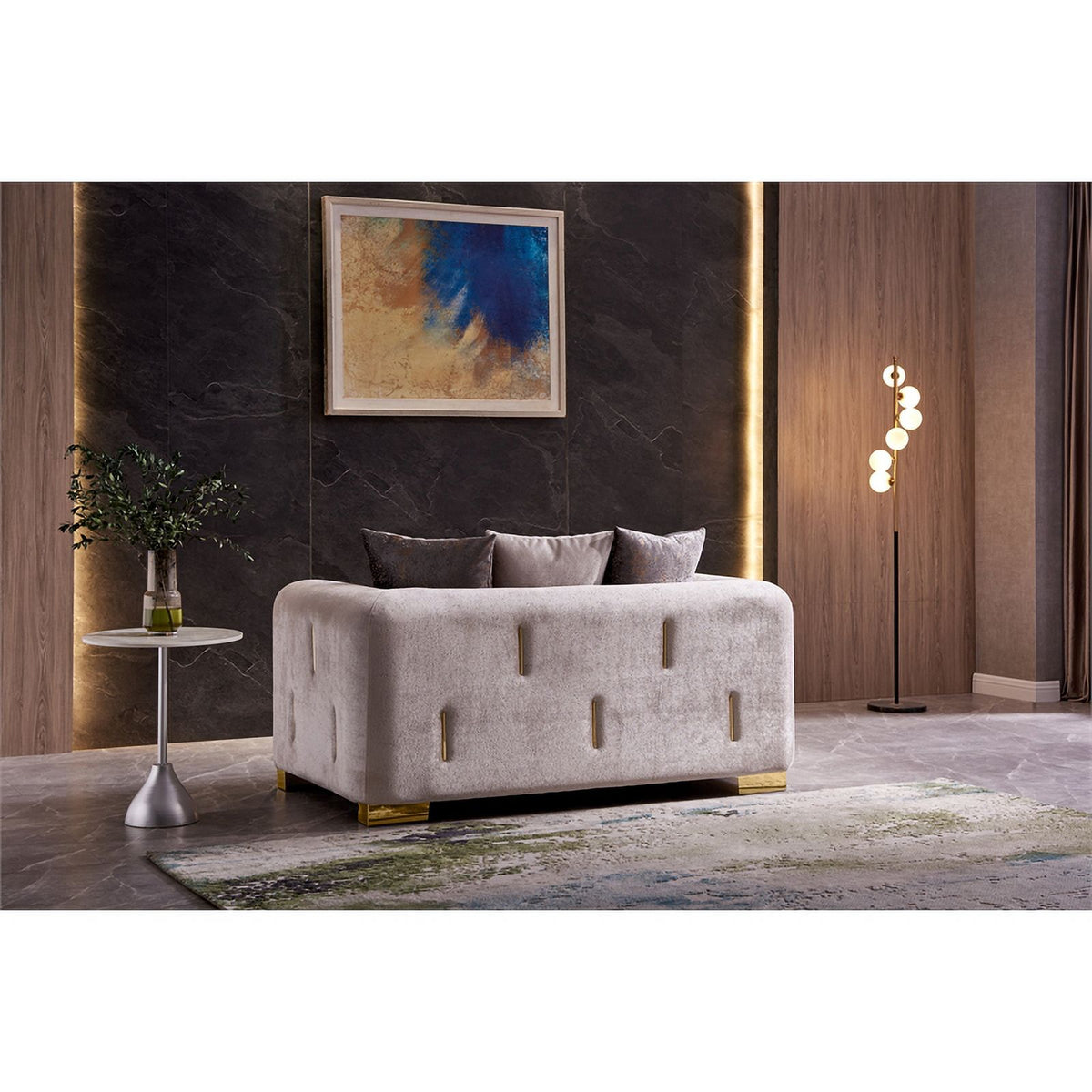 Beige Velvet Fabric 2Pc Living Room Set With Wood X279008