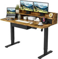 Electric Standing Desk with Triple Drawers 55 x 24 Inch Rustic Brown Z4676