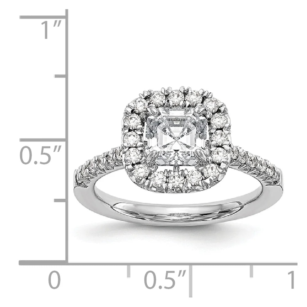14K White Gold Ring Band Engagement Semi Mount Asscher (4 Prong) Octagon Emerald Diamond, Lab Grown Round, Size 9 F7888