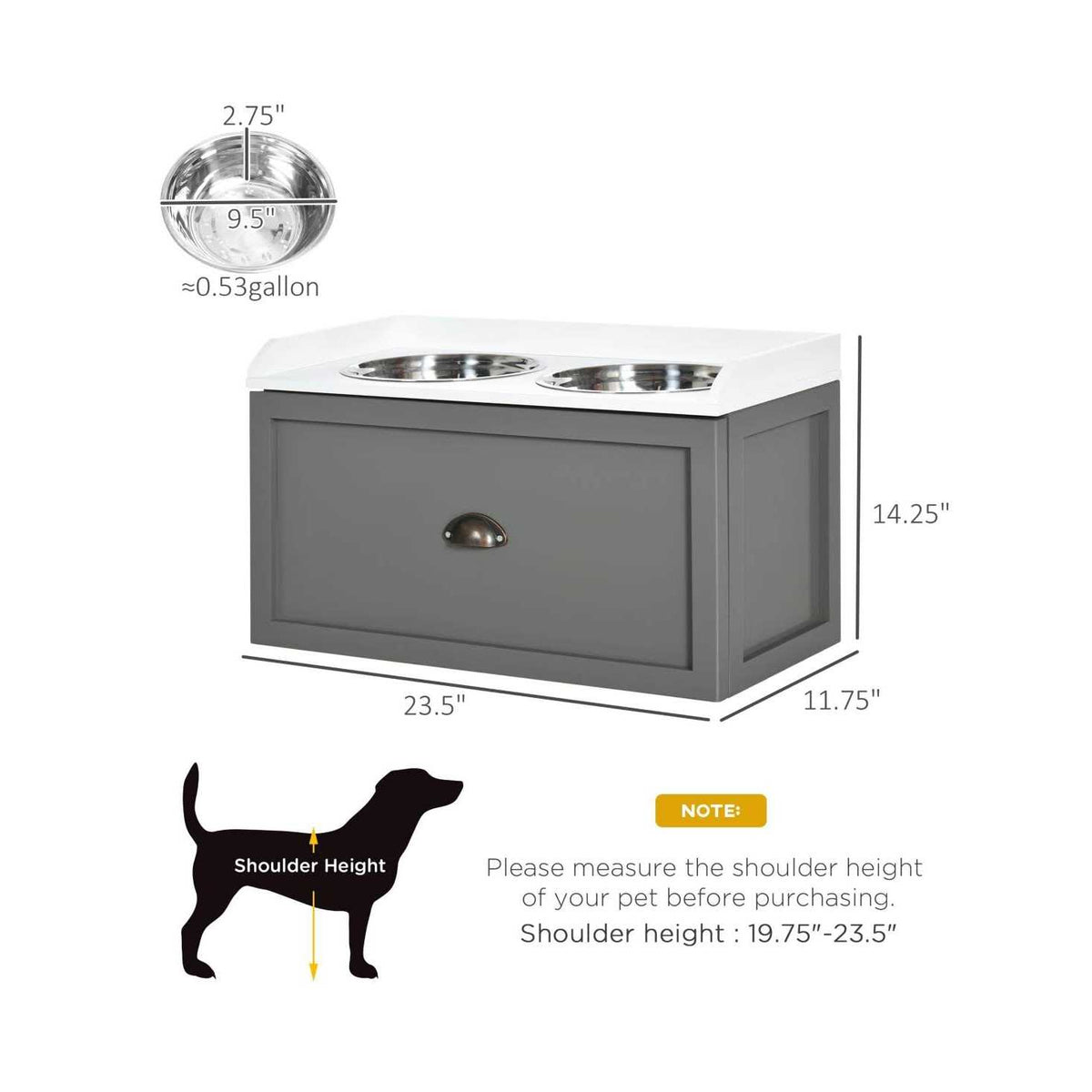 Elevated Dog Bowls with Storage Drawer G1575