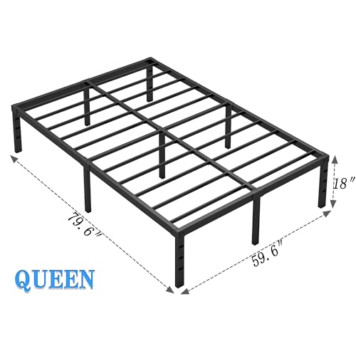 Full Size 18 Inch Black Metal Bed Frame with Storage B5482