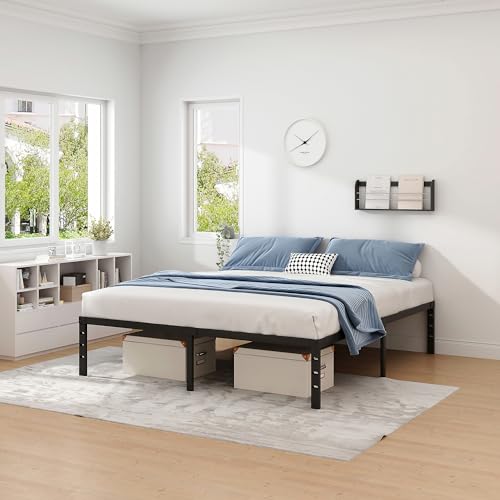 Full Size 18 Inch Black Metal Bed Frame with Storage B5482