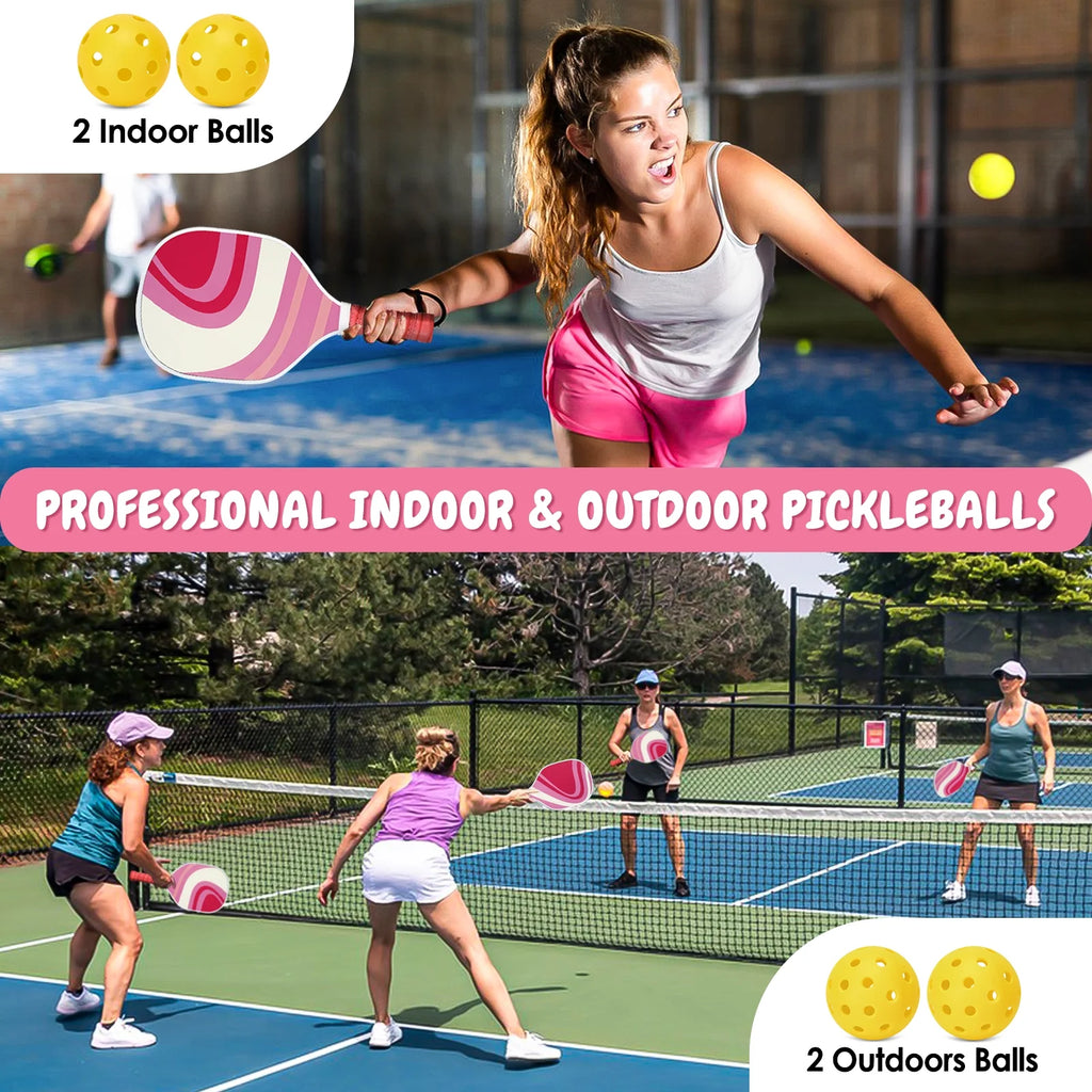Set of 4 Wooden Pickleball Paddles with Balls and Bag Q39480