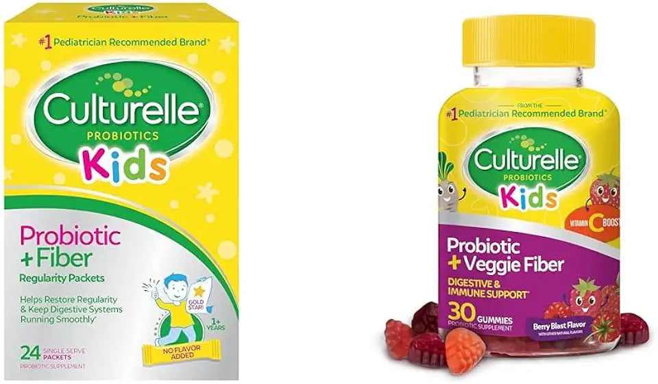Kids Probiotic Fiber Packets 24 Count and Veggie Fiber Gummies 30 Count Q330036