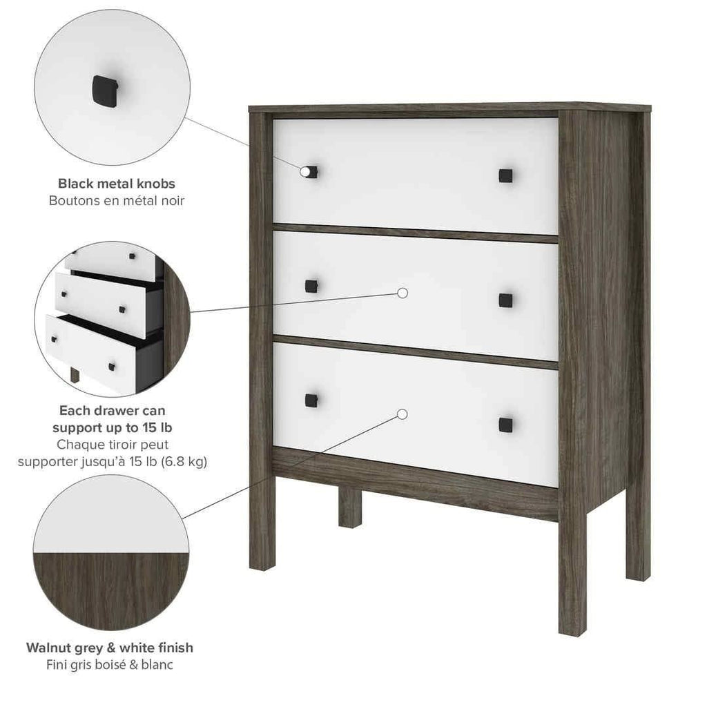 Walnut Grey White 3-Drawer Dresser N589930