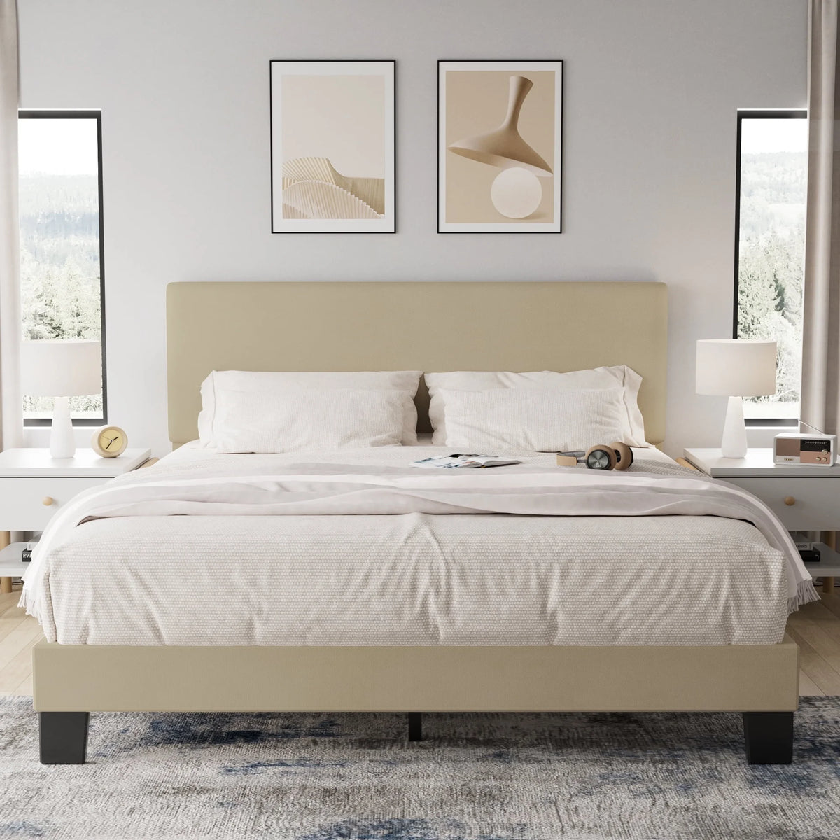 Queen Size Dark Gray Upholstered Bed Frame Q533239