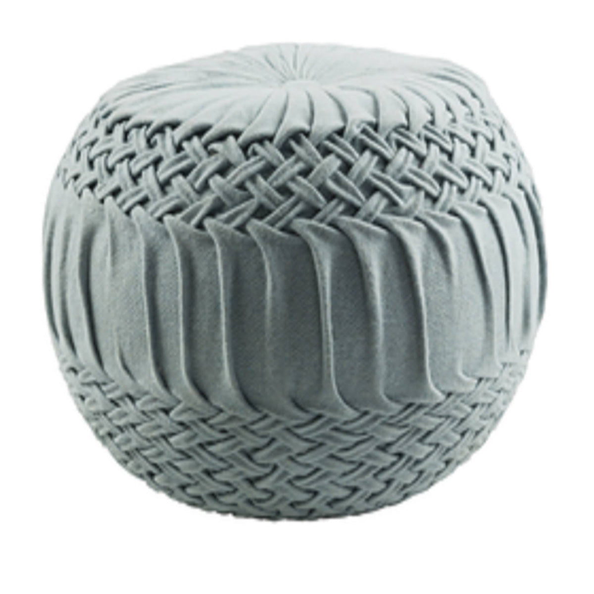 Dolphin Blue Round Woven Wool Pouf Ottoman X432