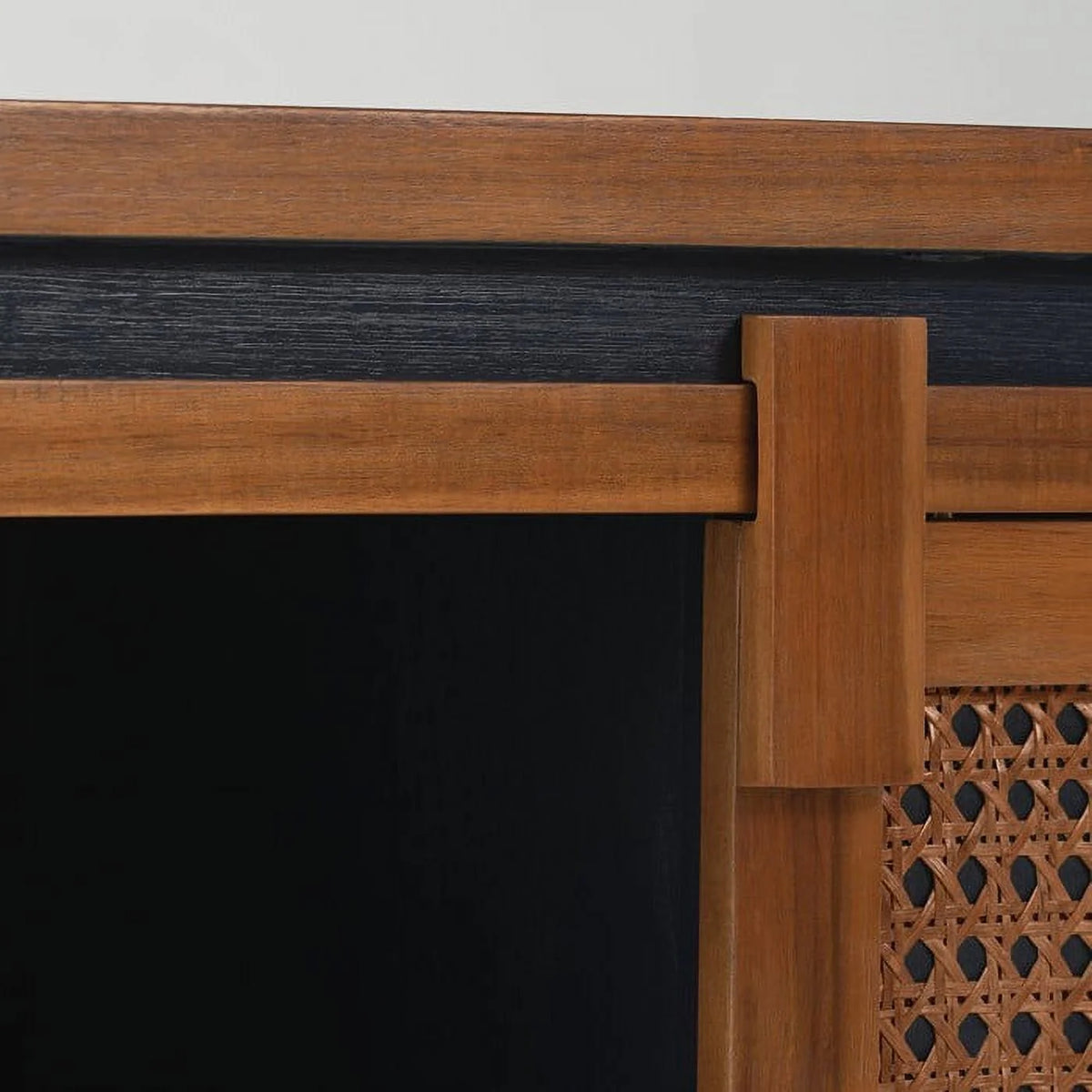 Solid Wood TV Stand 2 Sliding Rattan Doors Navy Blue G307607