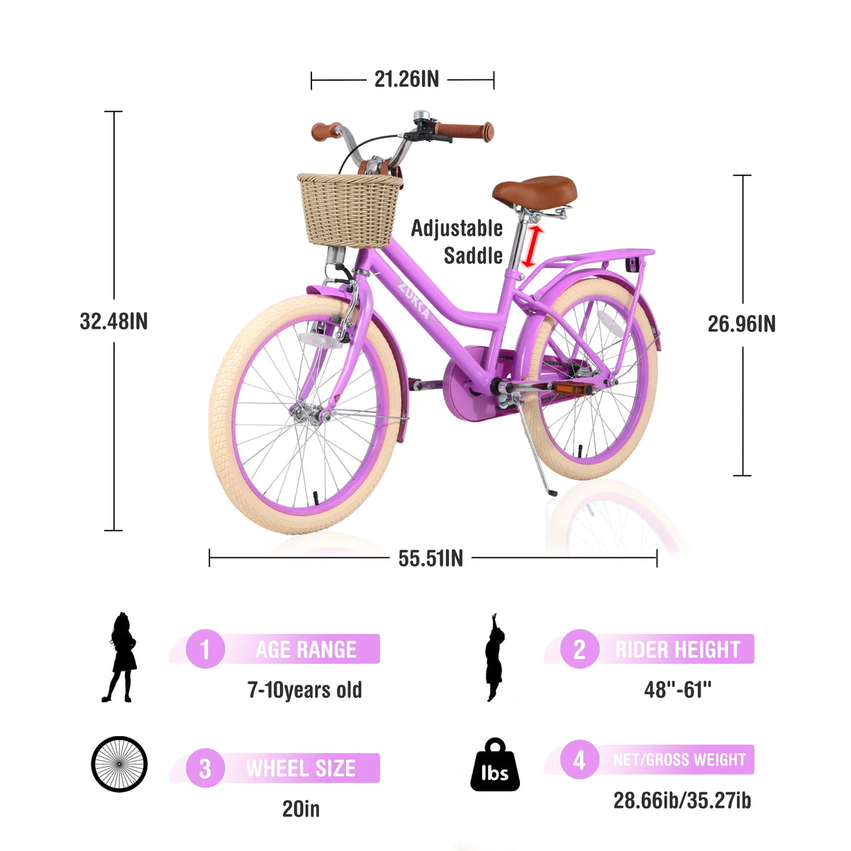 Kids Bike with Woven Basket White L16338