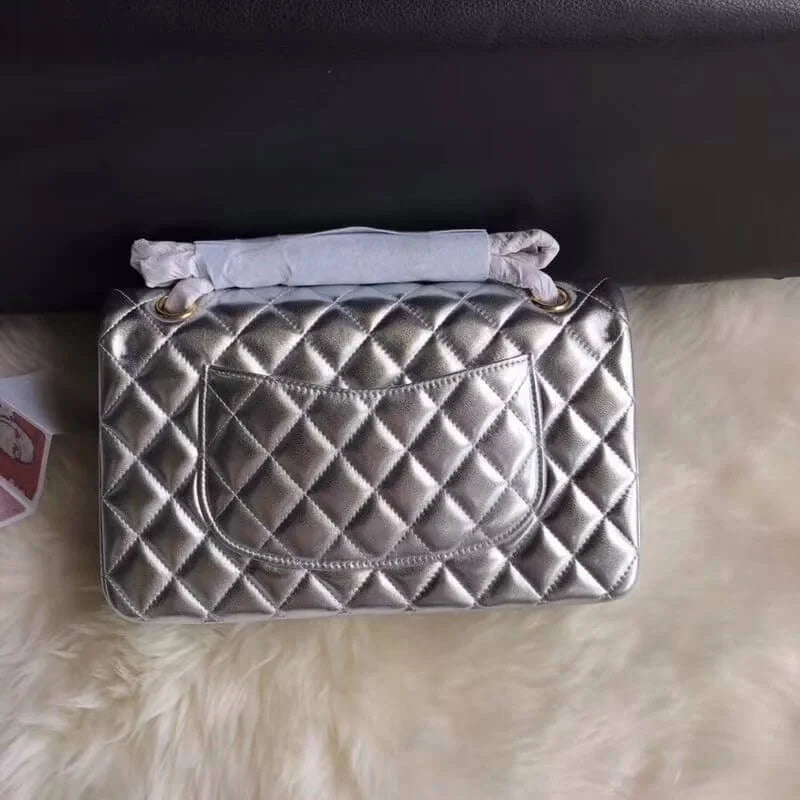 Silver Medium Size Lambskin Leather Flap Bag H921063