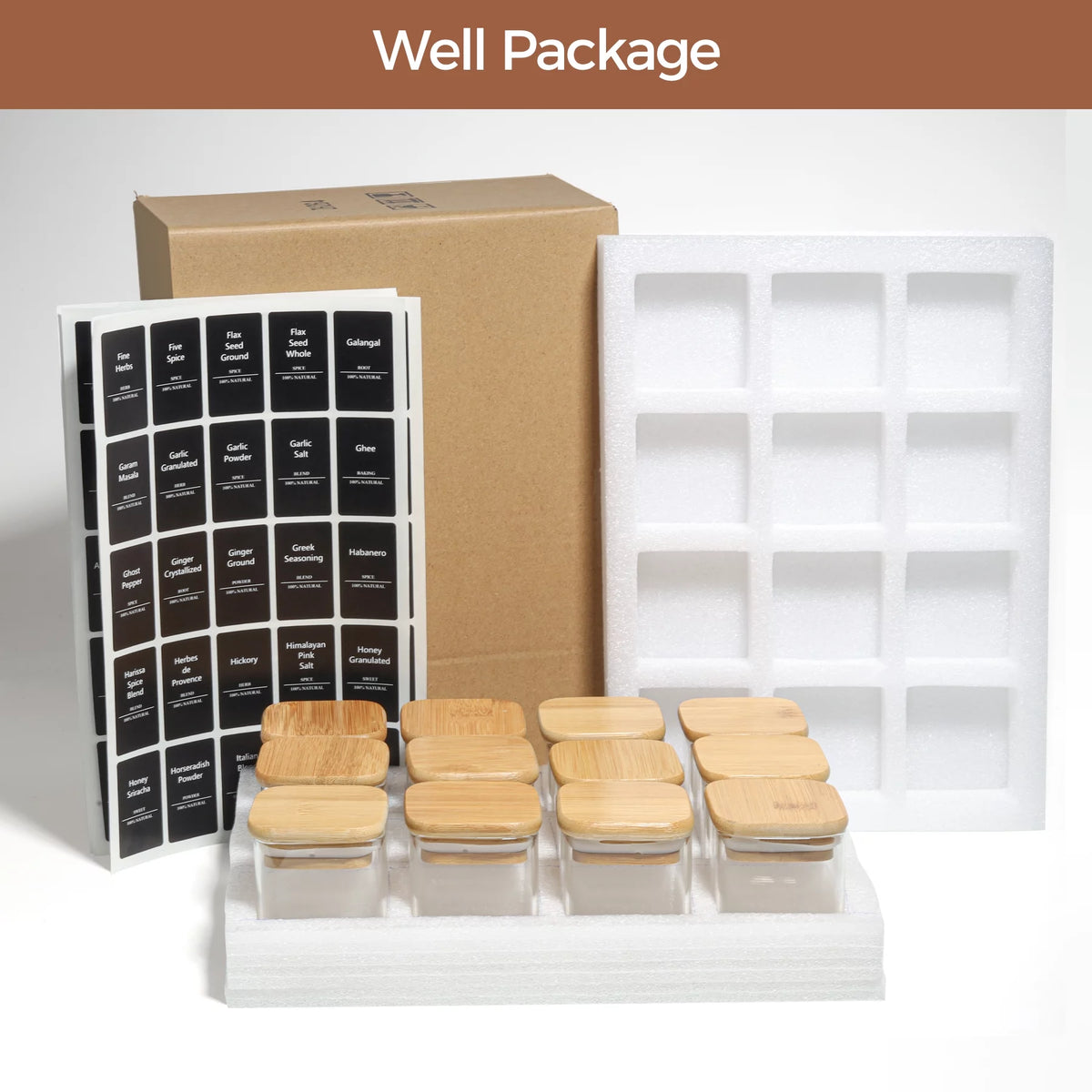4 oz Set of 12 Glass Spice Jars with Bamboo Lids R161056