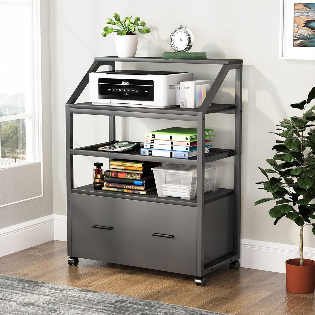 Wood Mobile Filing Cabinet with Storage Shelves Y694