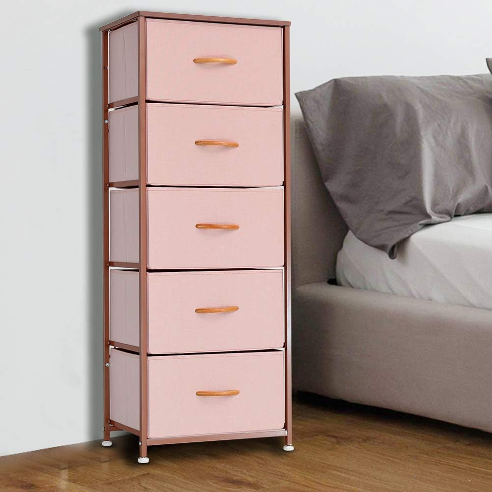 Vertical 5 Fabric Drawer Dresser Storage Tower Q6013