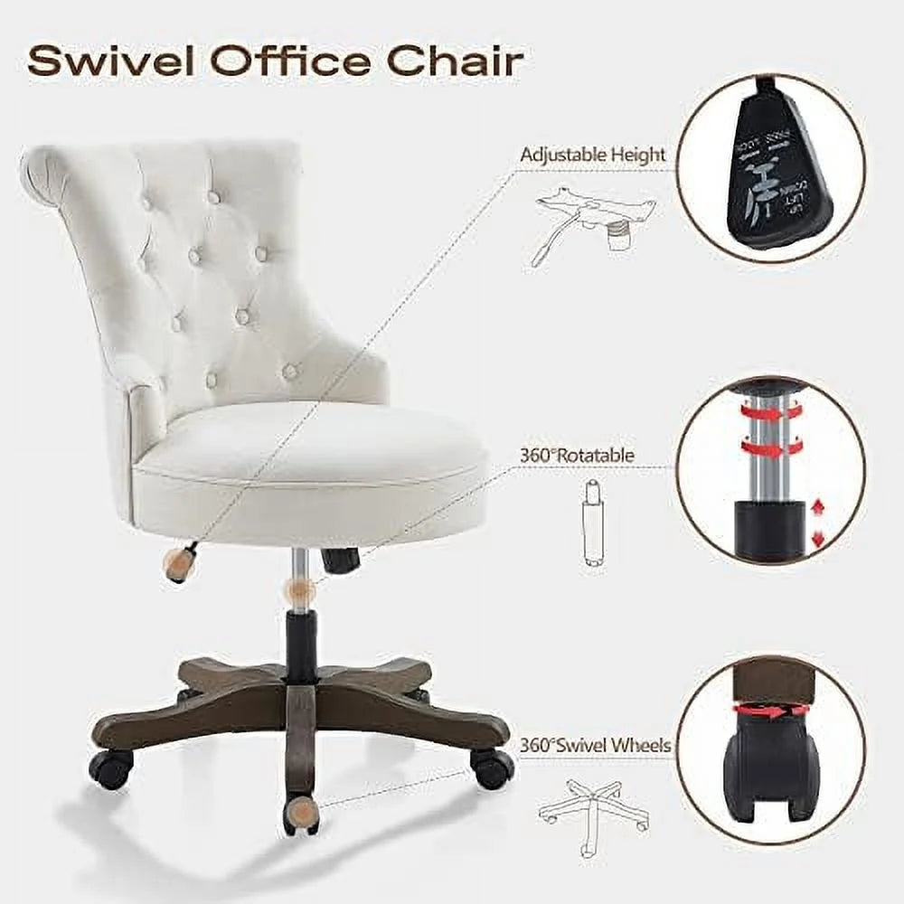 Adjustable Swivel Linen Fabric Upholstered Office Chair with Wheels X100