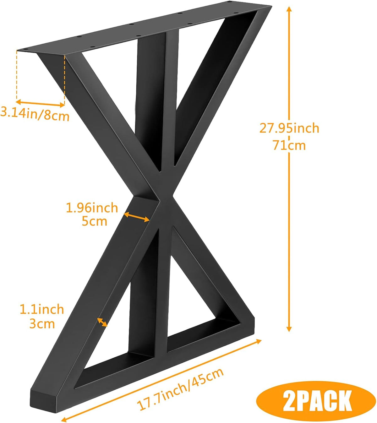 Metal Table Legs X Shape Set of 2 Black Cast Iron H480