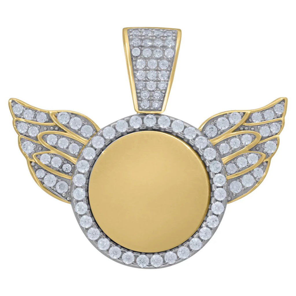 Sterling Silver Yellow Tone Unisex CZ Angel Wings Pendant Necklace V67329
